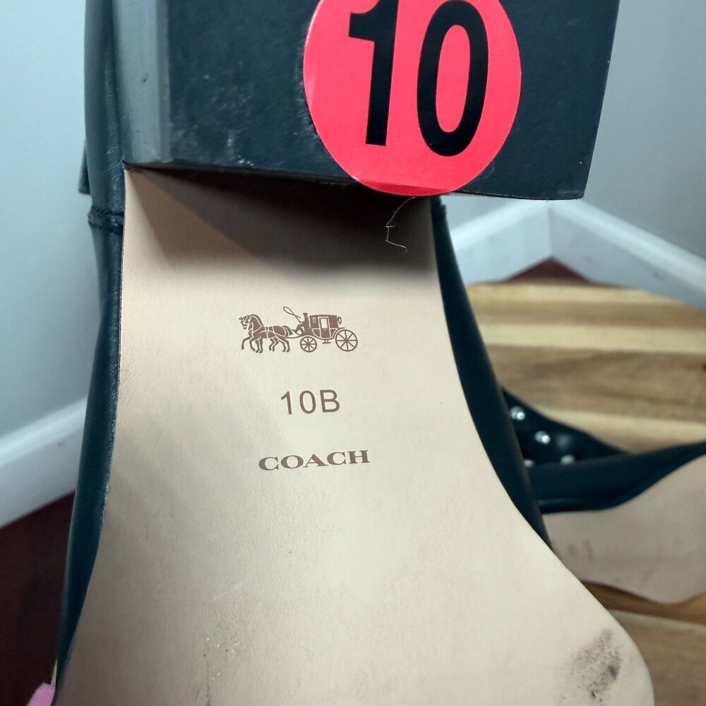 COACH Women's CM600 Black Leather Suede Studded Western Ankle Bootie Size 10B - Picture 11 of 11